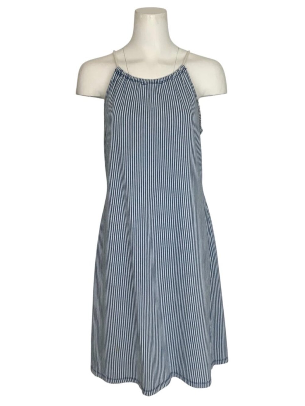 J. McLaughlin Maria Dress L Indigo White Stripe Halter